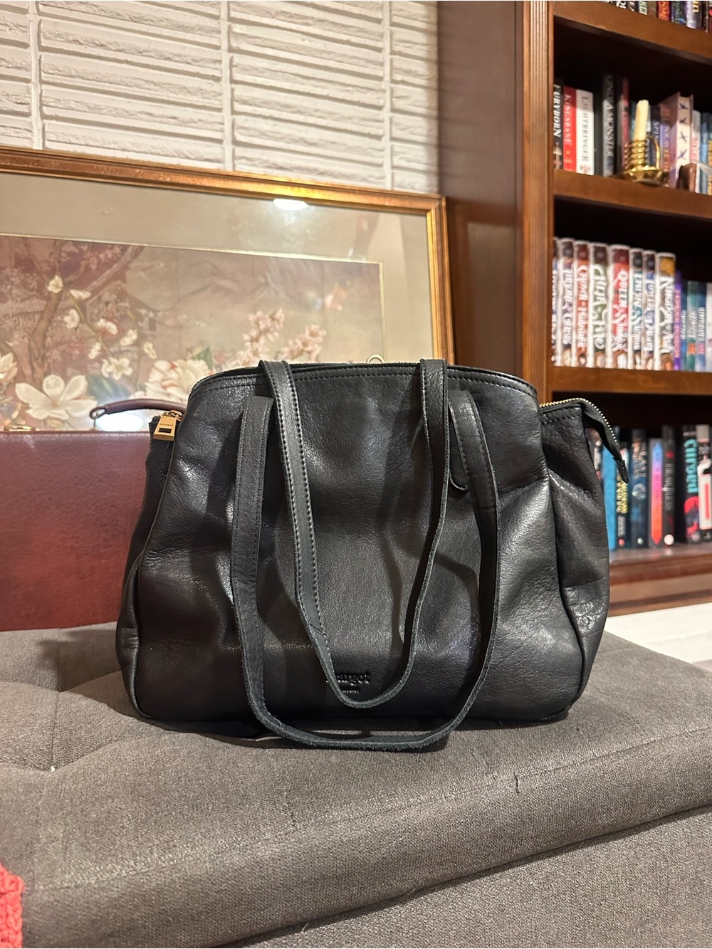 Black Leather Shoulder Tote Bag